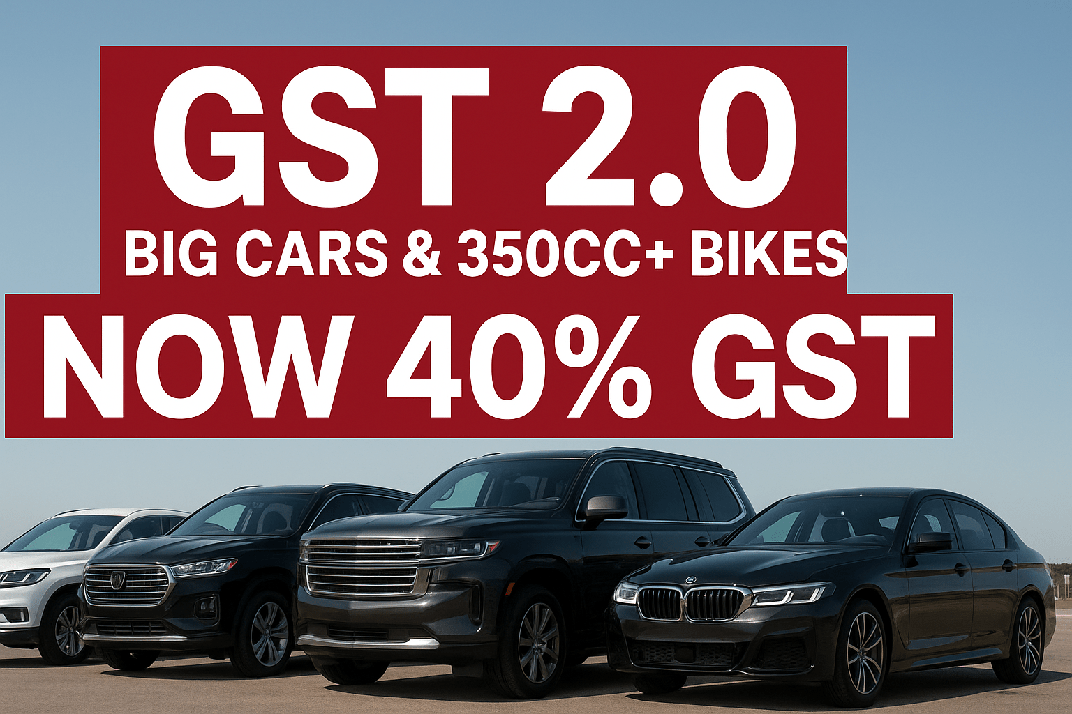 भारत में जीएसटी 2.0: बड़ी कारों और 350cc से ऊपर मोटरसाइकिलों पर 40% टैक्स, छोटी गाड़ियों को राहत |